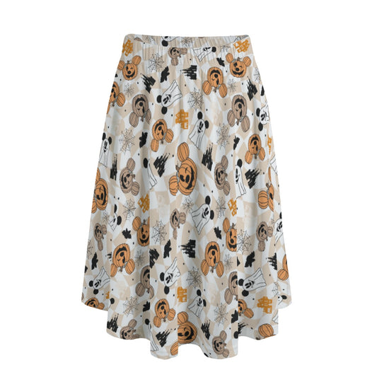 Checkered Halloween Ghosts & Pumpkins - Women's Pocket Midi Skirt