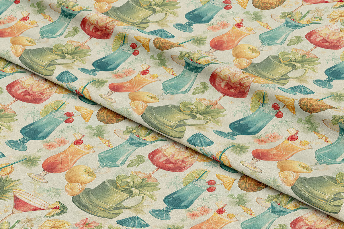 Tropical Cocktails and Summer Fruit Delight - Digital Seamless Pattern