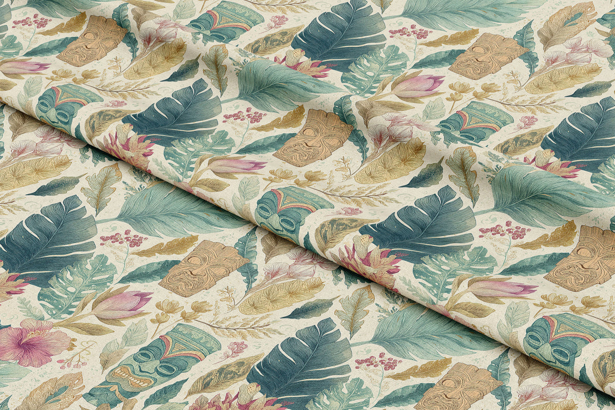 Tropical Leaves and Tiki Totems - Digital Seamless Pattern