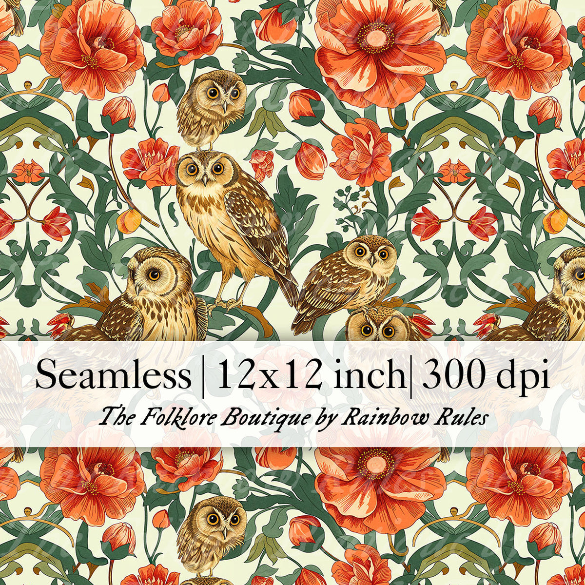Owls and Florals in Art Nouveau - Digital Seamless Pattern