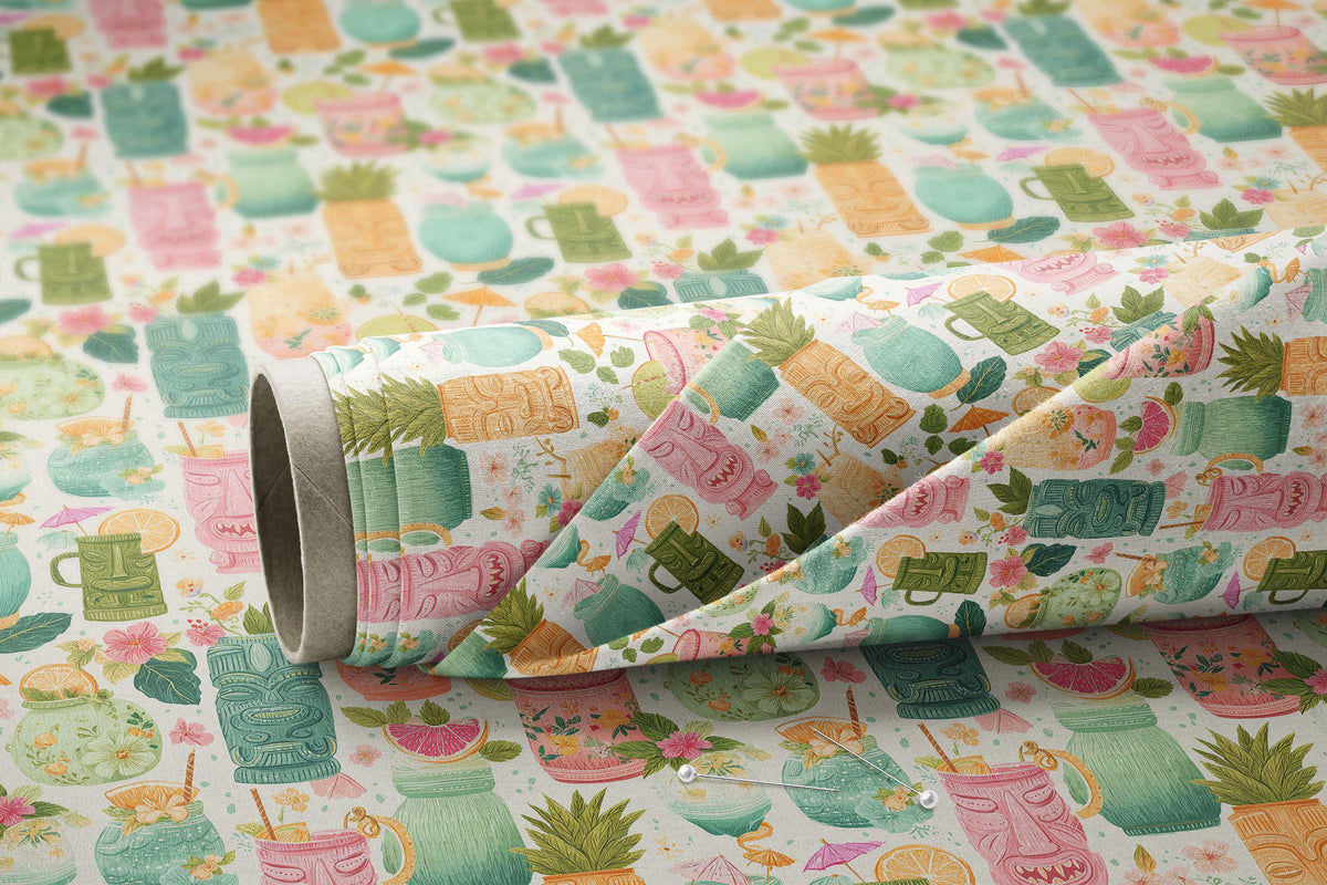 a close up of a colorful wallpaper with a cup of coffee