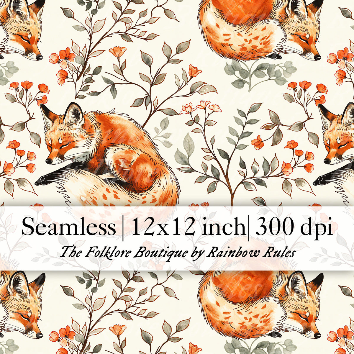 Vintage Sleeping Foxes - Digital Seamless Pattern