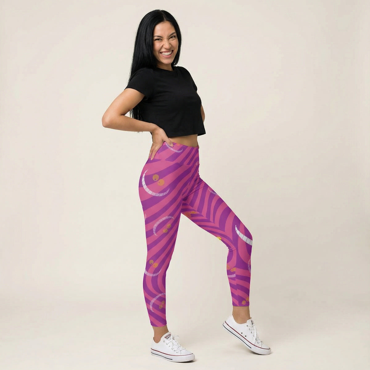 Whimsical Grinning Stripes - Women's Yoga Leggings