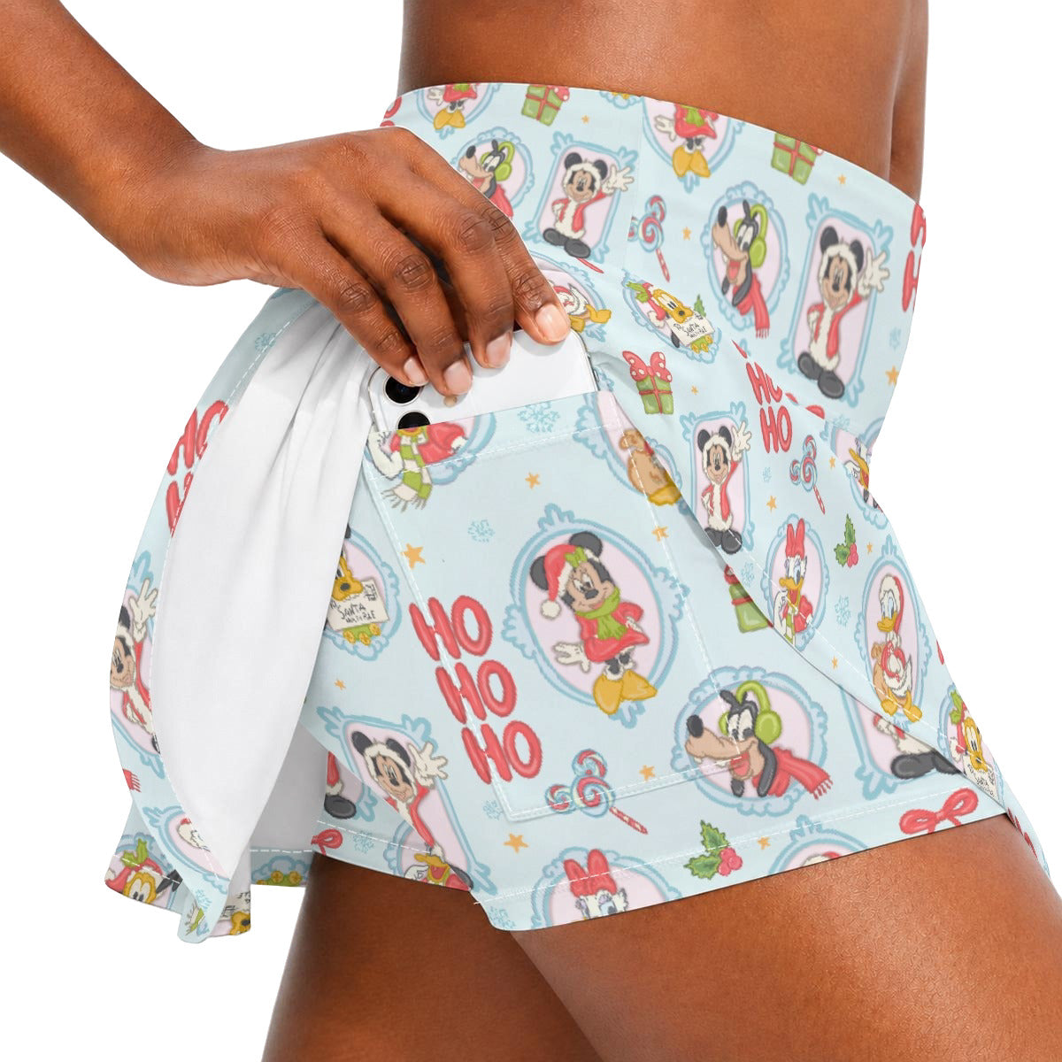 Holiday Character Ho Ho Cameos - Women’s Athletic Skater Skort with Pockets