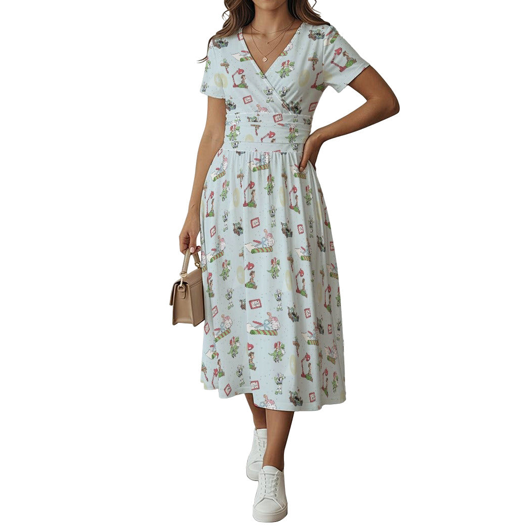 Toybox Tinsel Tangle - Women's V-Neck Ruched Midi Dress