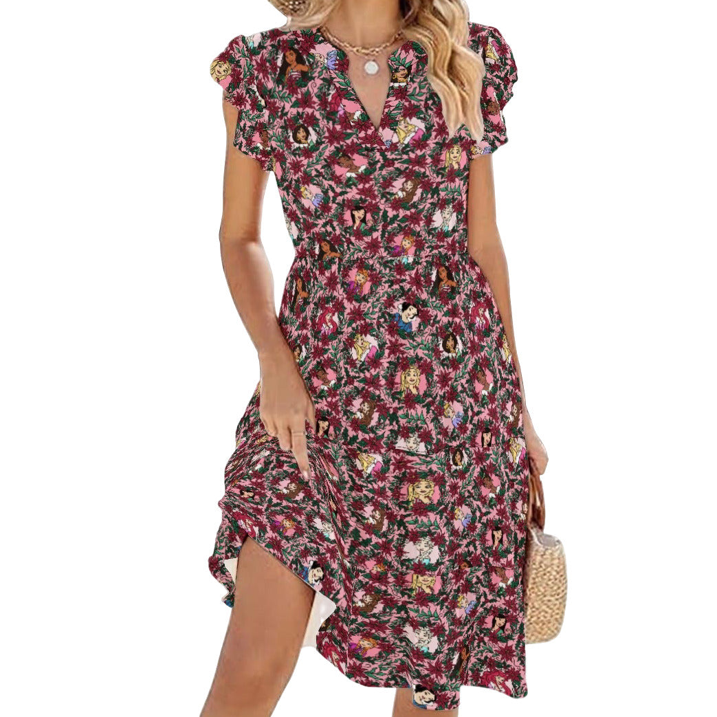 Poinsettia Princess Posse - Women's Tiered Pocket Midi Dress