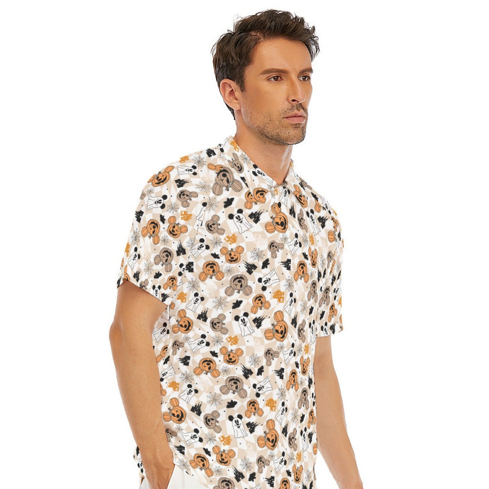 Checkered Halloween Ghosts & Pumpkins - Men's Polo Shirt