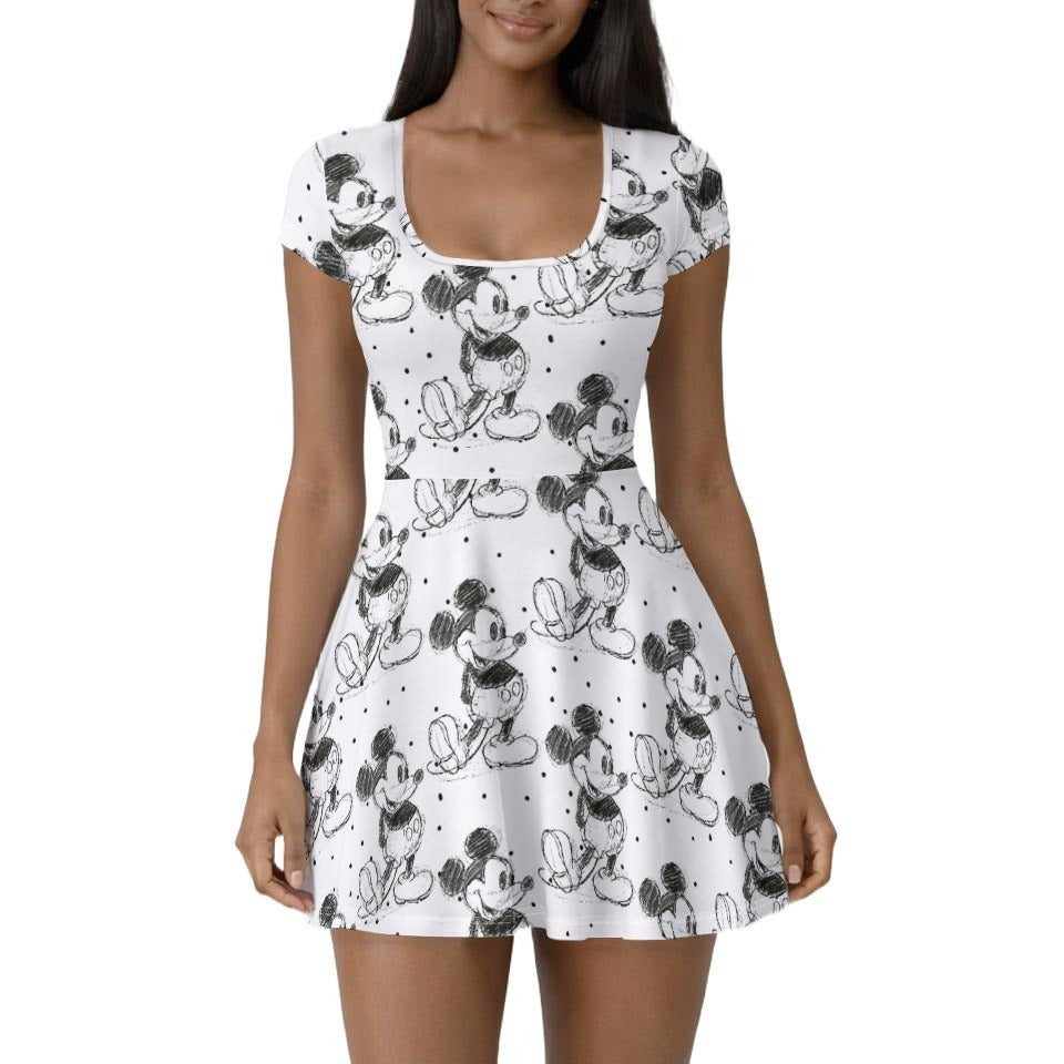 Sketch of Classic Mouse - Women’s Short Sleeve Athletic Skater Dress with Built-In Shorts