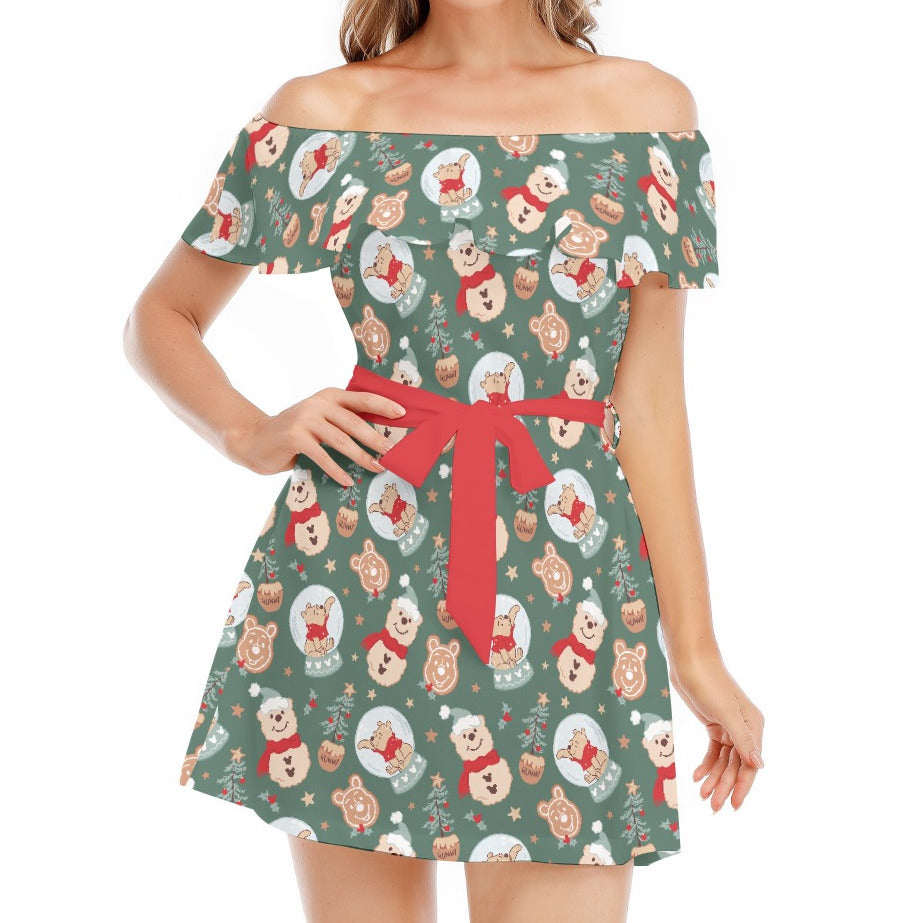 Bear's Honey Snowglobes - Women's Off-shoulder Ruffle Dress