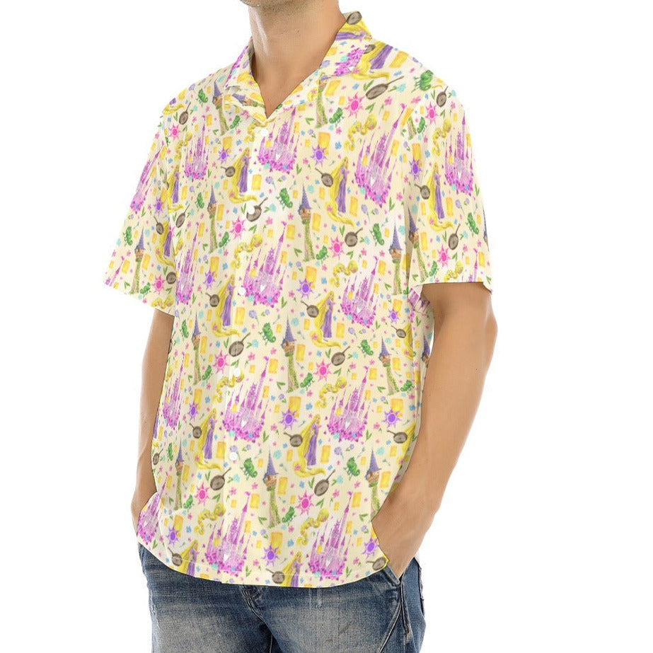 Watercolor Golden Hair Kingdom - Men's Hawaiian Button Up Shirt