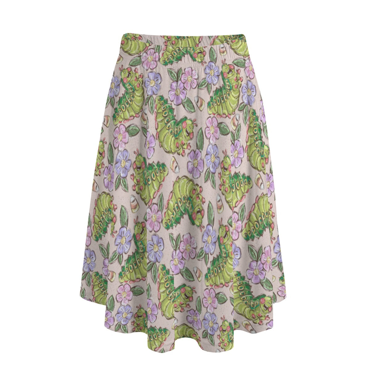 Cheerful Caterpillar Garden - Women's Pocket Midi Skirt