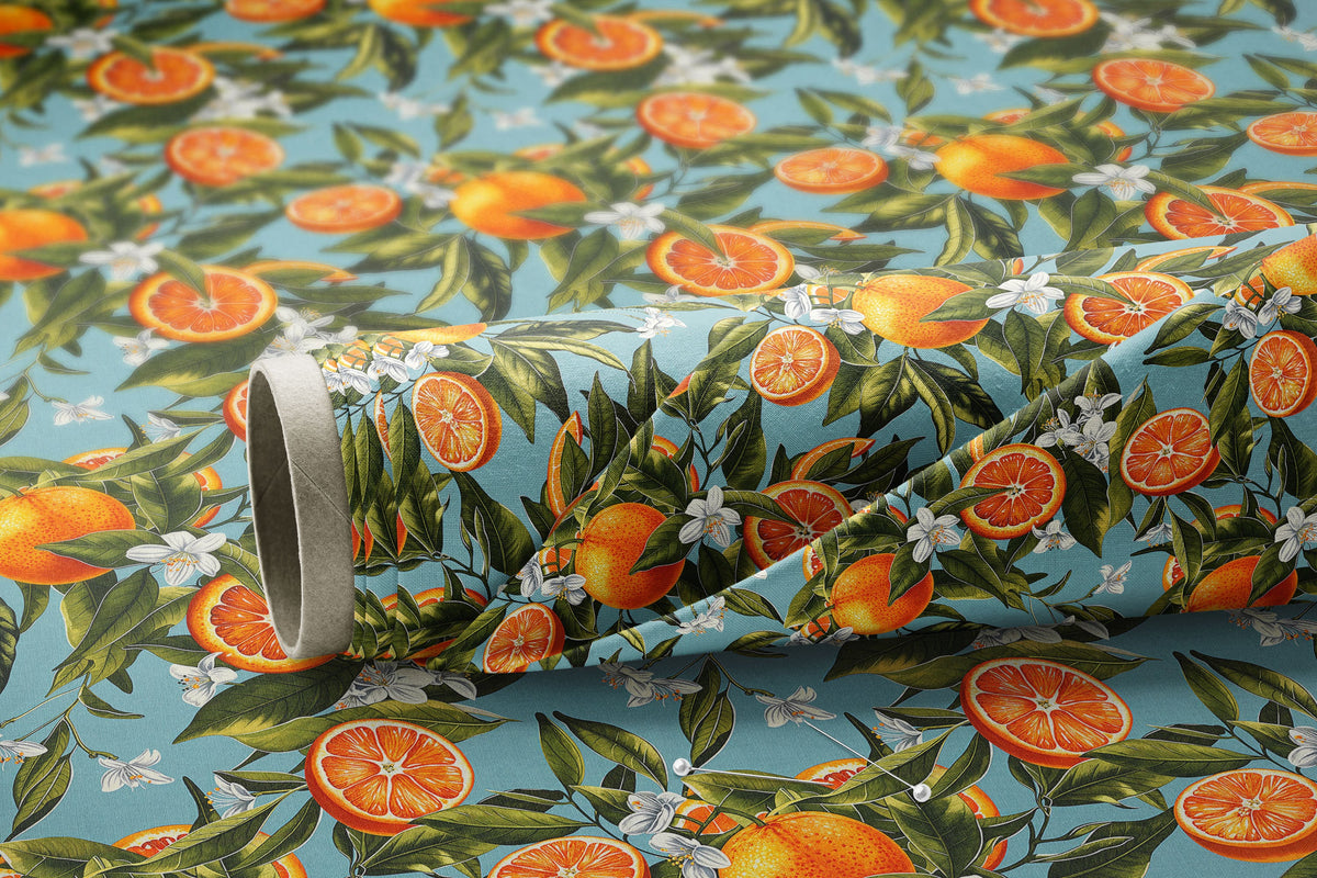 Vintage Oranges on Blue - Digital Seamless Pattern