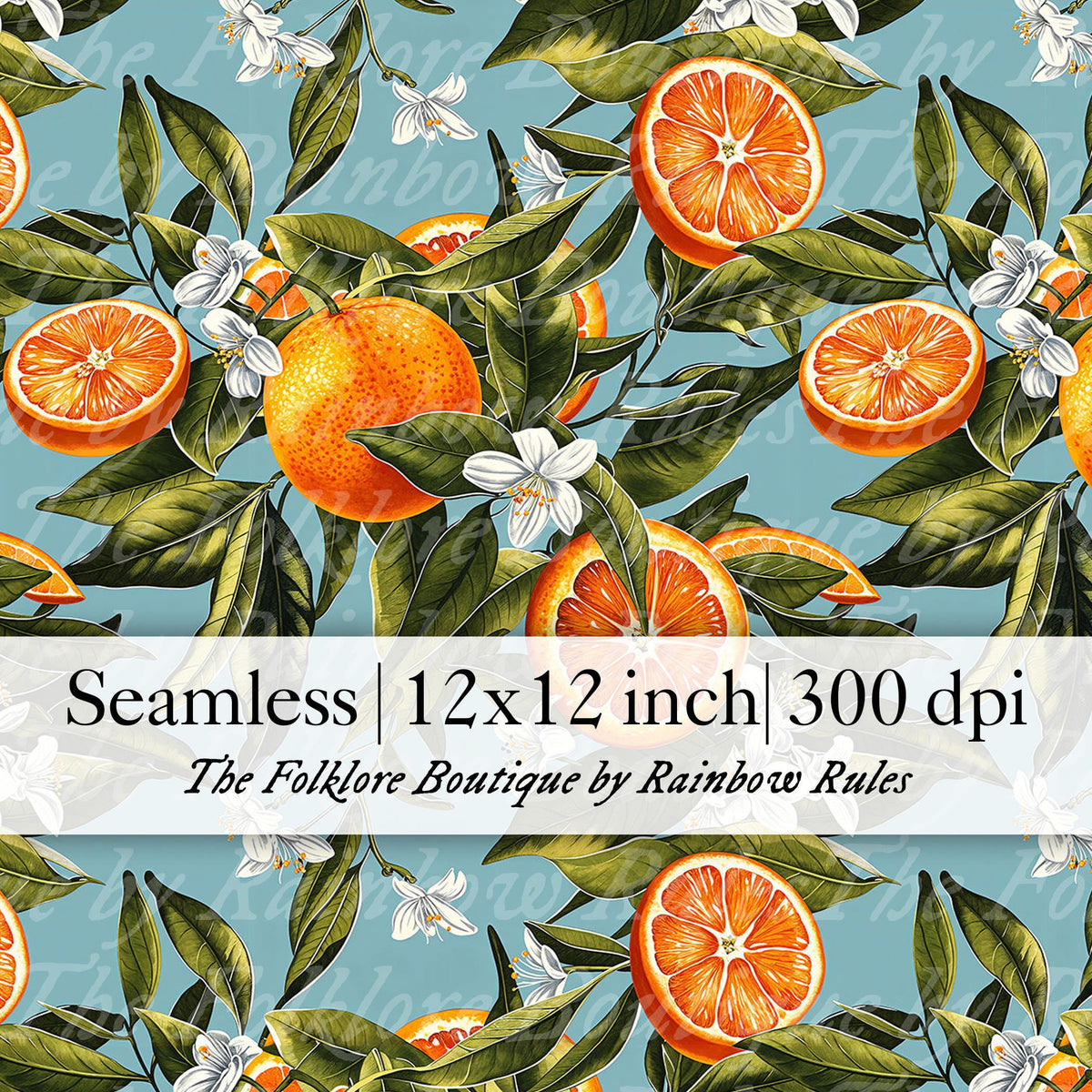 Vintage Oranges on Blue - Digital Seamless Pattern