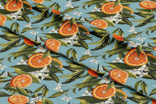 Vintage Oranges on Blue - Digital Seamless Pattern