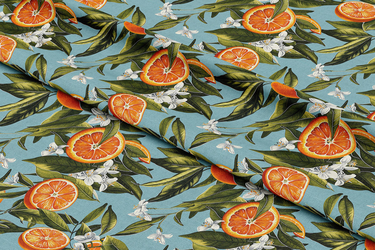 Vintage Oranges on Blue - Digital Seamless Pattern