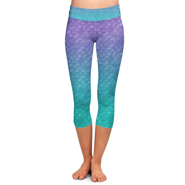 Yoga Waist Capri Leggings - M - Ariel Mermaid Inspired - READY TO SHIP