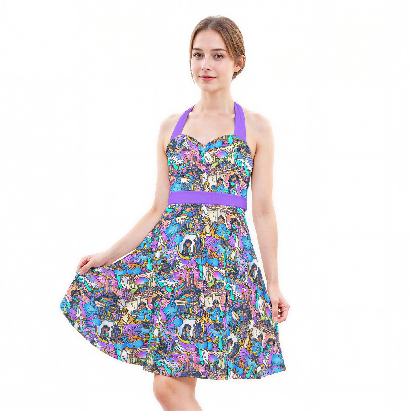 Magic Carpet Storybook Scenes - Women's Halter Vintage Pocket Dress