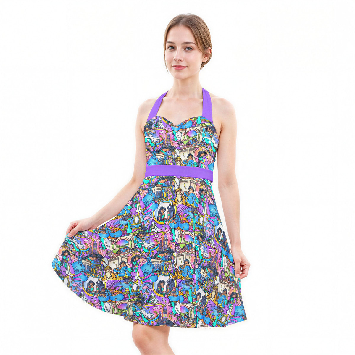 Magic Carpet Storybook Scenes - Women's Halter Vintage Pocket Dress