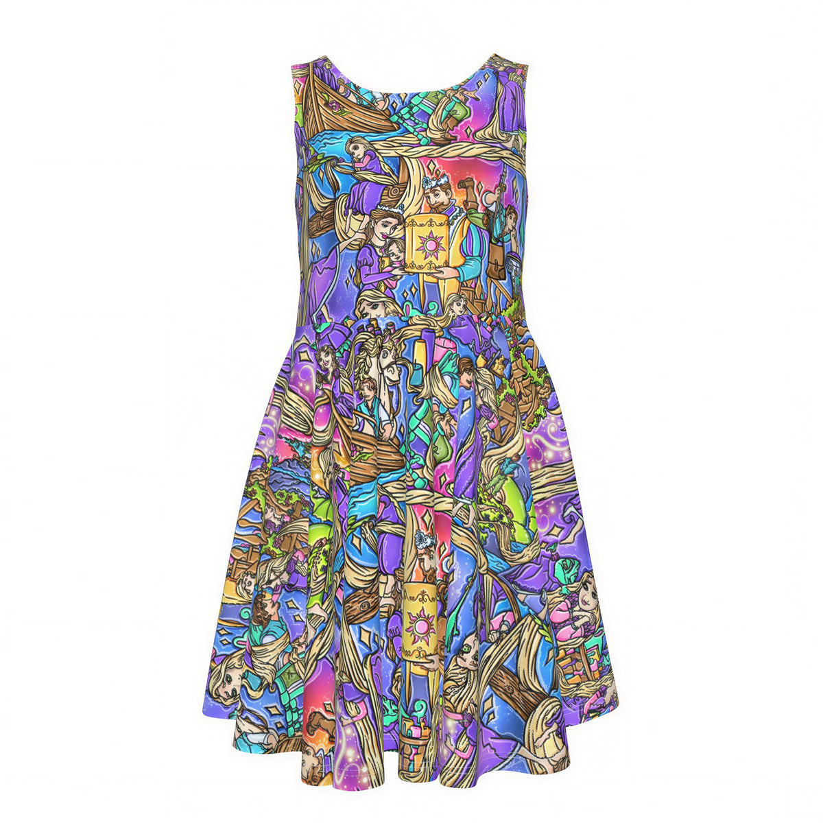 Golden Hair Storybook Scenes - Kid's Sleeveless Skater Dress