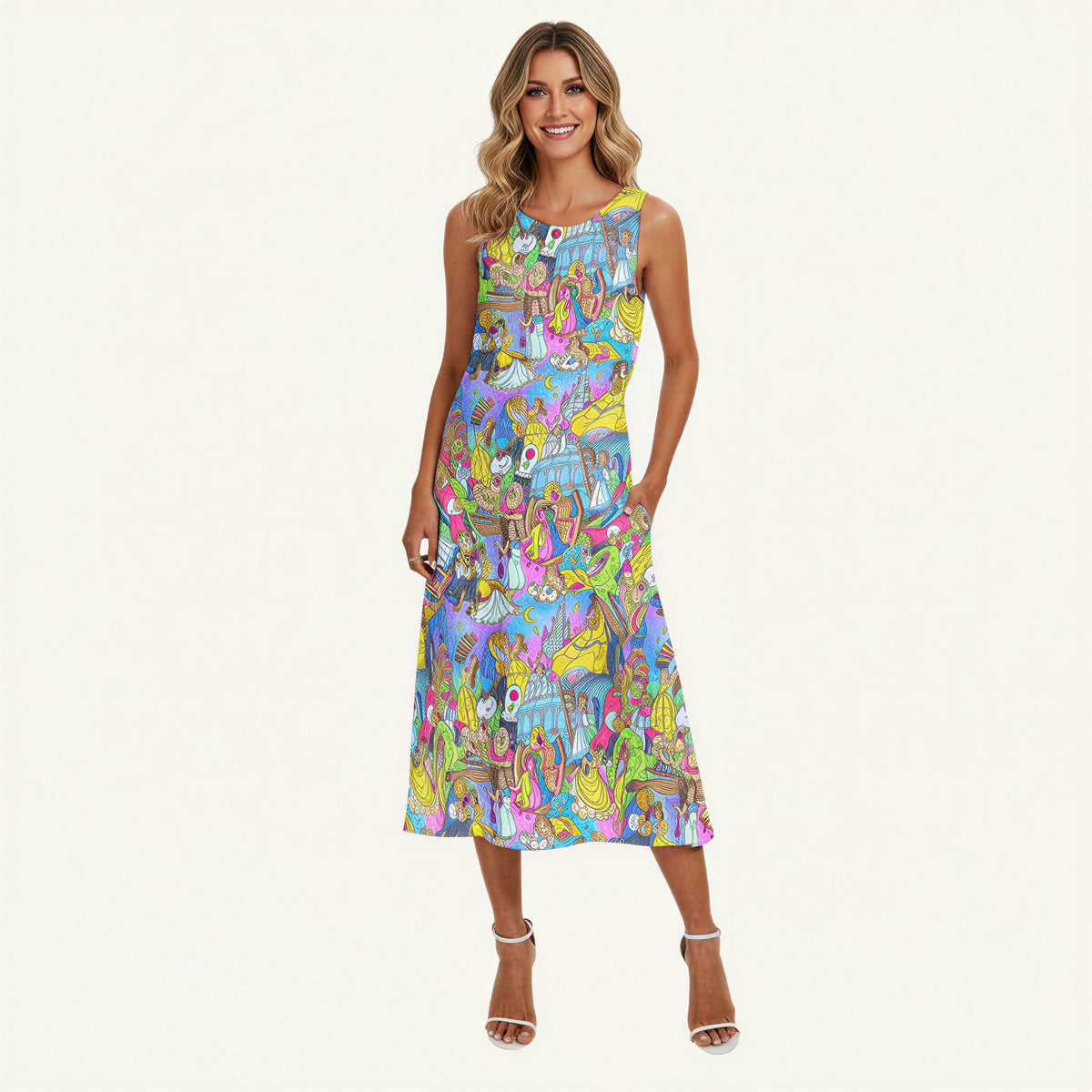 Enchanted Tale Storybook Scenes - Women’s Diagonal Pocket Midi Dress