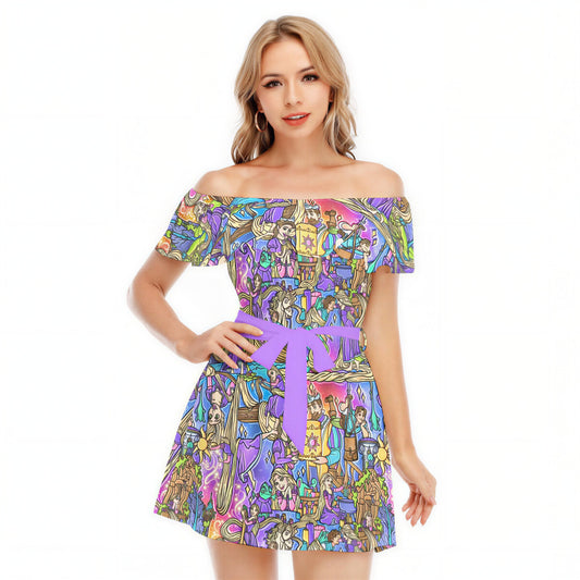 Golden Hair Storybook Scenes - Women's Off-shoulder Ruffle Dress
