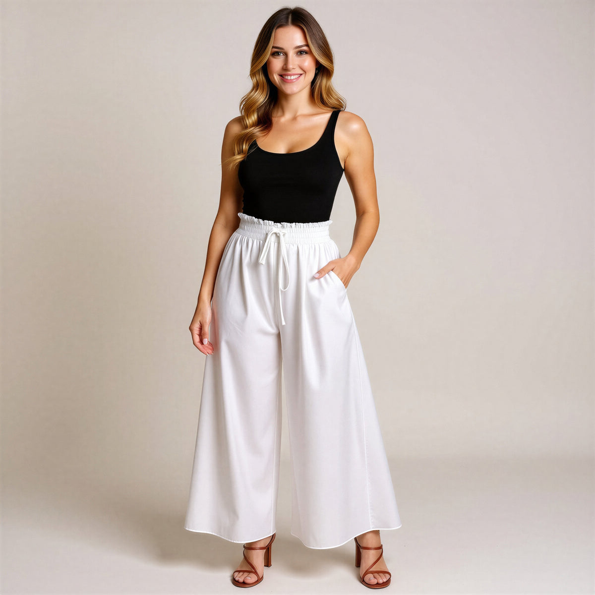 Pick Any Print from our Shop - Women's Ruffled Waist Wide-Leg Pants
