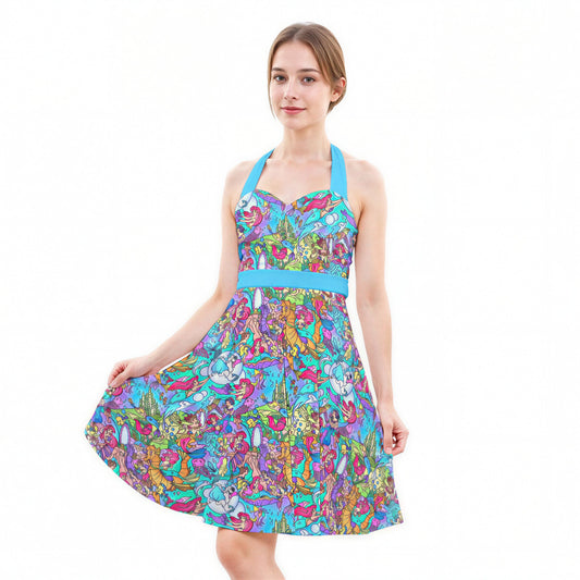 Under the Sea Storybook Scenes - Women's Halter Vintage Pocket Dress