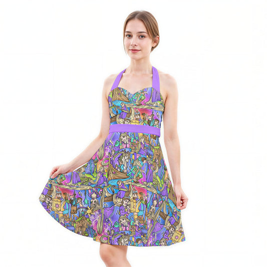 Golden Hair Storybook Scenes - Women's Halter Vintage Pocket Dress
