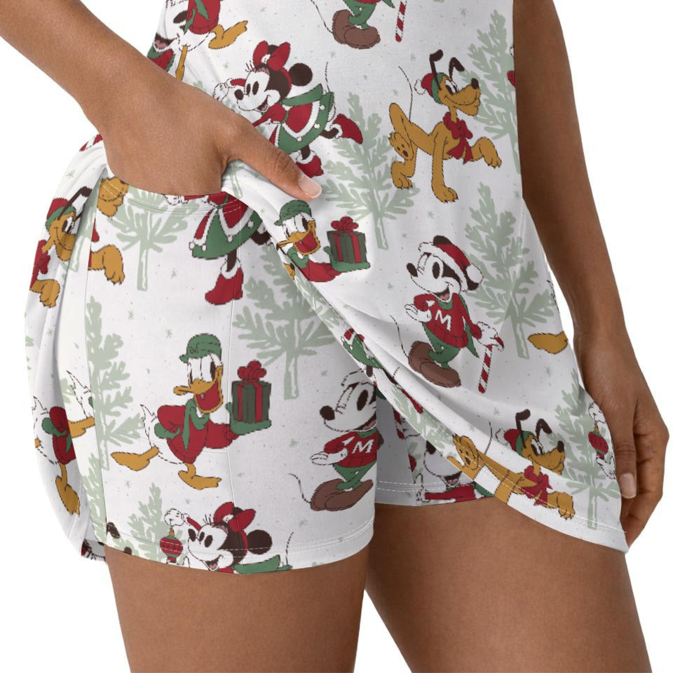 Classic Cartoon Crew Tinsel Trade - Women’s Short Sleeve Athletic Skater Dress with Built-In Shorts