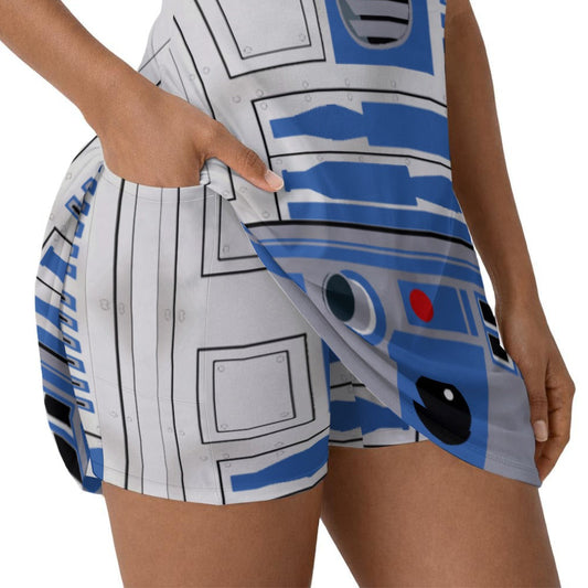 Little Blue Droid - Women’s Sleeveless Athletic Skater Dress with Built-In Shorts