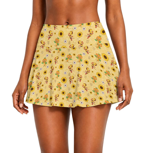 Cheerful Bee & Citrus Bird - Women’s Athletic Skater Skort with Pockets