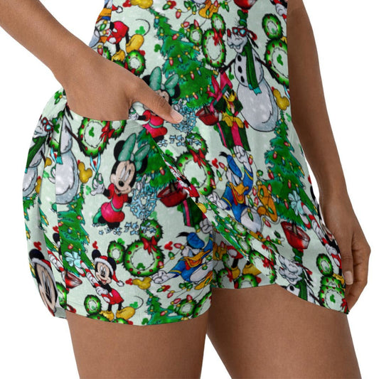 Mouse Friends Christmas Decorations - Women’s Sleeveless Athletic Skater Dress with Built-In Shorts