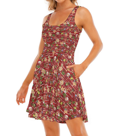 A Very Festive Puppet Christmas - Women's Sleeveless Pocket Skater Dress