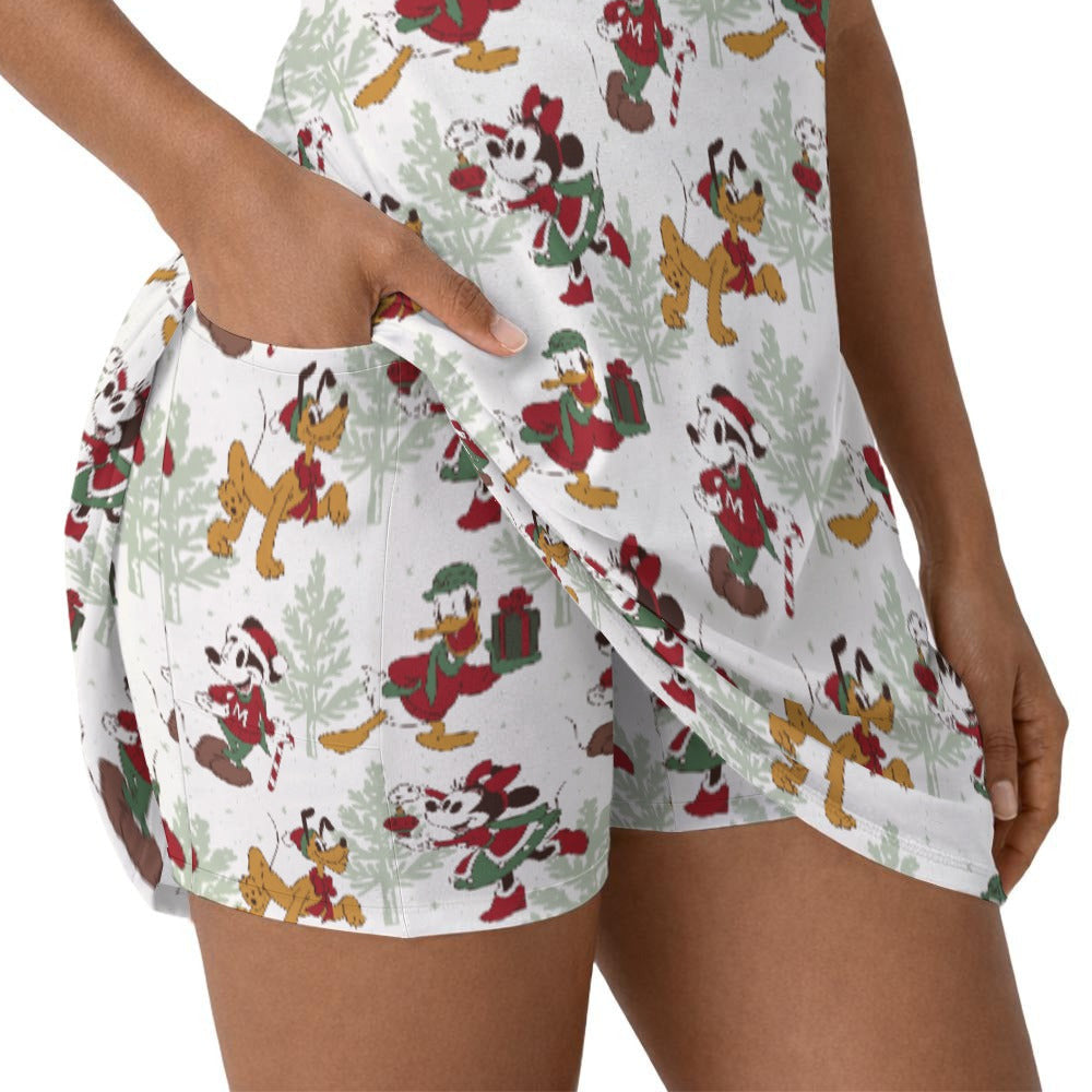 Classic Cartoon Crew Tinsel Trade - Women’s Sleeveless Athletic Skater Dress with Built-In Shorts