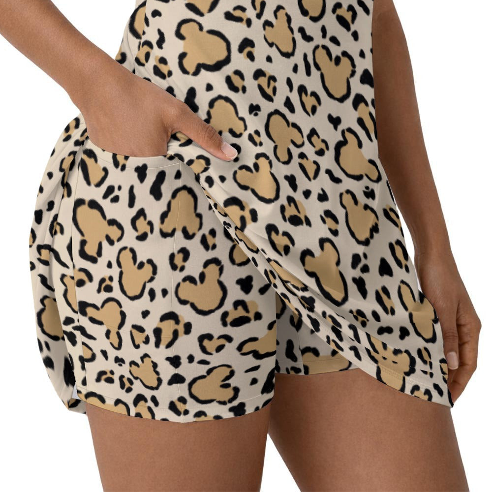 Mouse Ears Animal Print - Women’s Sleeveless Athletic Skater Dress with Built-In Shorts