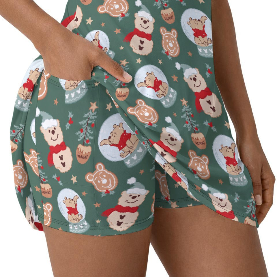 Bear's Honey Snowglobes - Women’s Short Sleeve Athletic Skater Dress with Built-In Shorts
