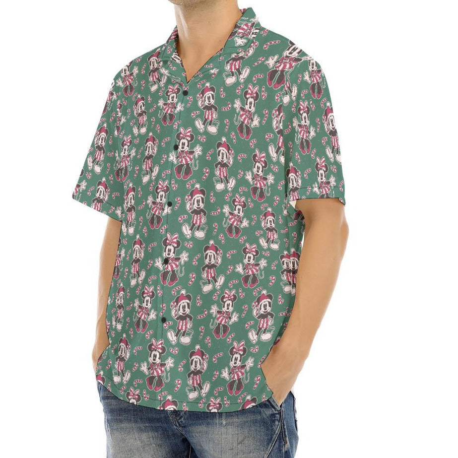 Mouse and Bow Peppermint Pals - Men's Hawaiian Button Up Shirt