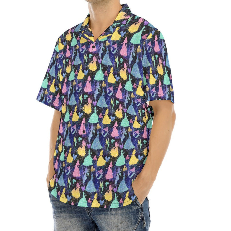 Princess Glitter Silhouettes - Men's Hawaiian Button Up Shirt