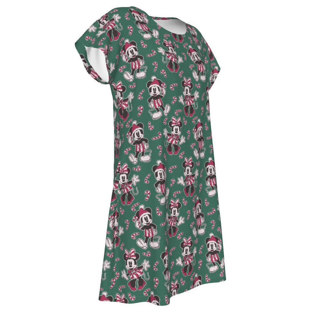 Mouse and Bow Peppermint Pals - Women's T-Shirt Dress