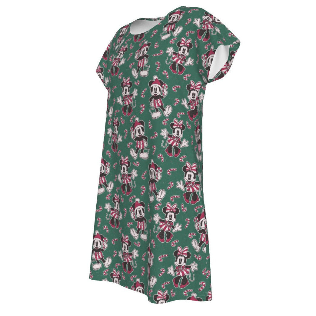 Mouse and Bow Peppermint Pals - Women's T-Shirt Dress