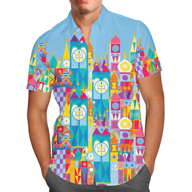 Men's Button Down Short Sleeve Shirt - M - Its A Small World Disney Parks Inspired - READY TO SHIP