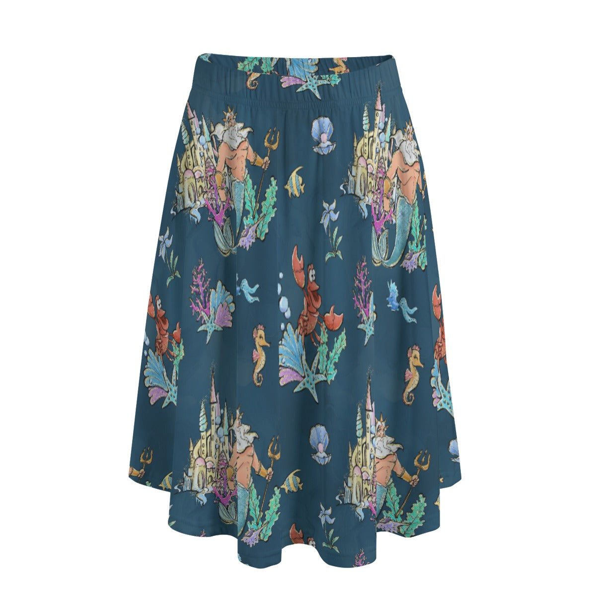 Whimsical Sea King and Crab - Women's Pocket Midi Skirt
