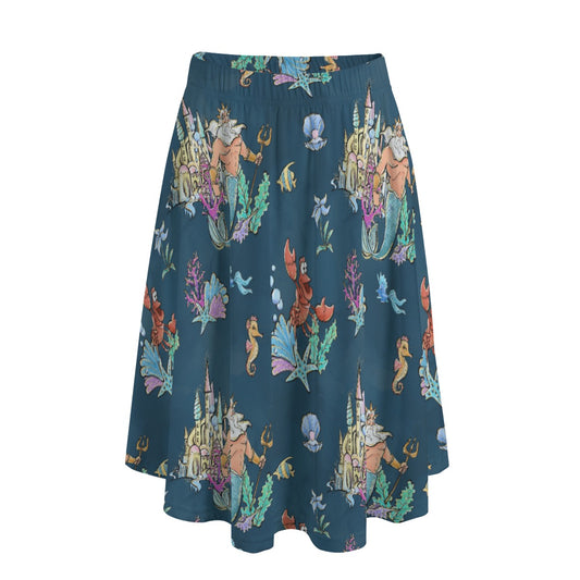 Whimsical Sea King and Crab - Women's Pocket Midi Skirt