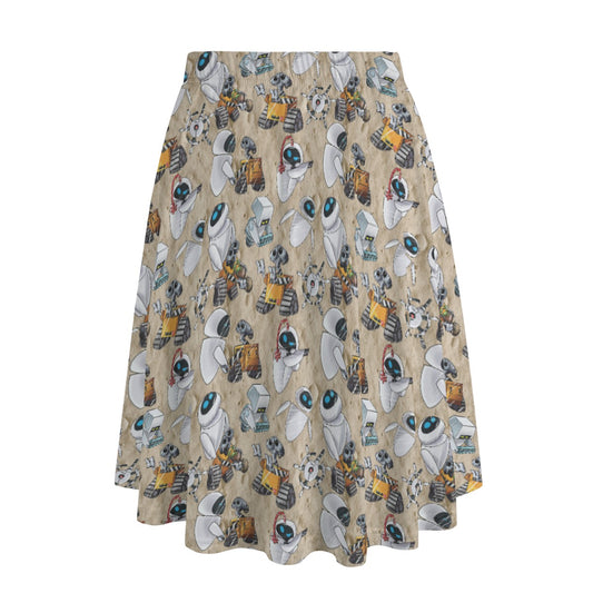 Robot Romance Sketched - Women's Pocket Midi Skirt