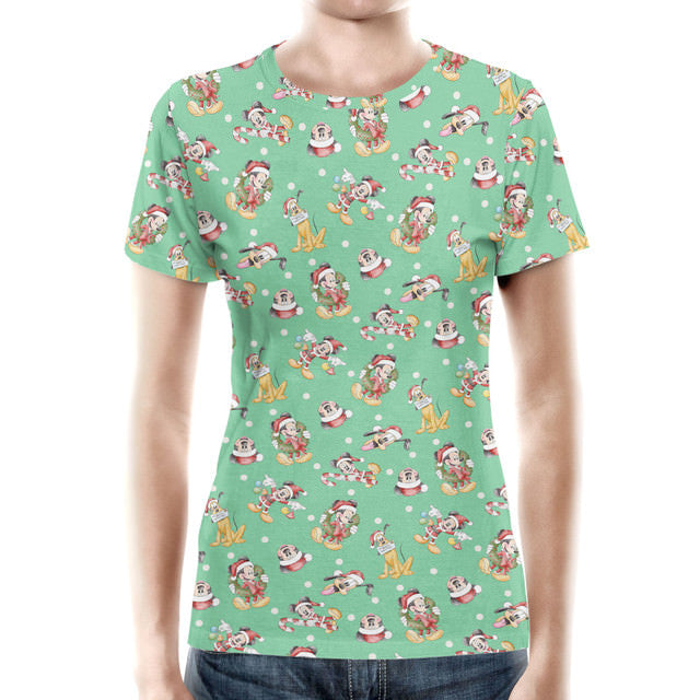 Women's Cotton Blend T-Shirt - S - Merry Mickey Christmas - READY TO SHIP