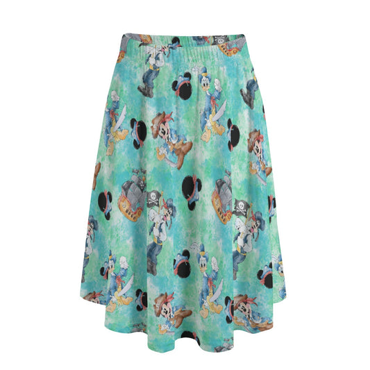 Pirate Crew Watercolor Adventure - Women's Pocket Midi Skirt