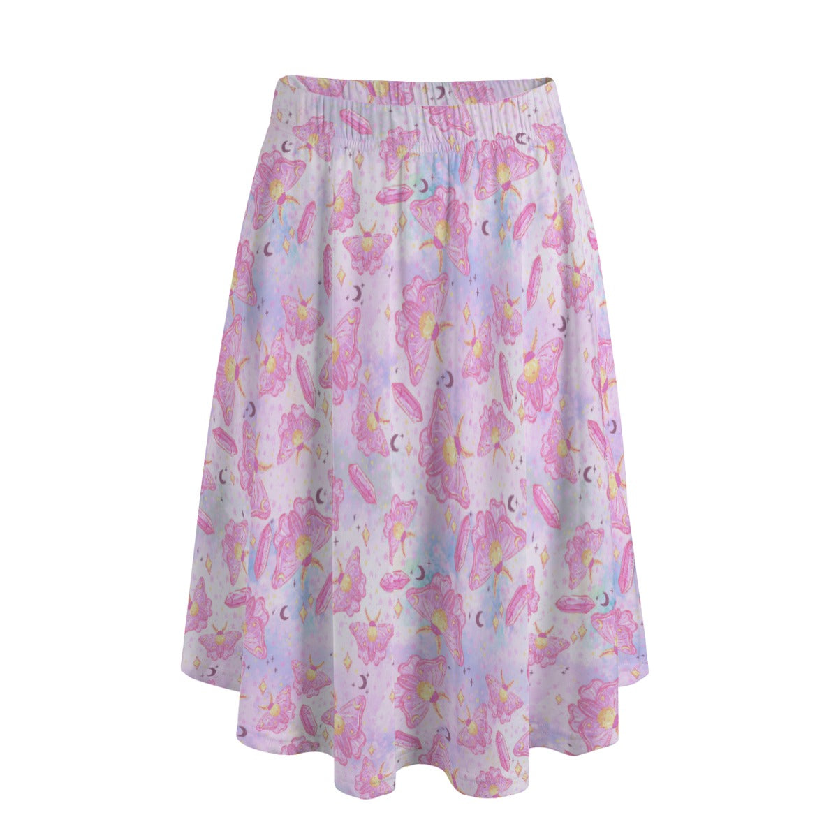 Pink Crystal Lunar Moths - Women's Pocket Midi Skirt