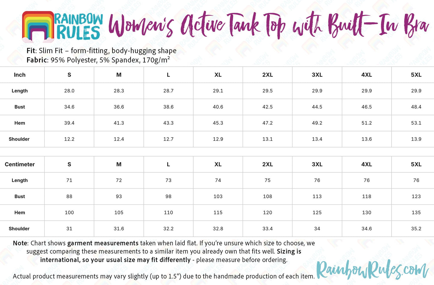 Women's Active Tank Top with Built-In Bra Size Chart