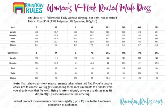 Women's V-Neck Ruched Midi Dress Size Chart