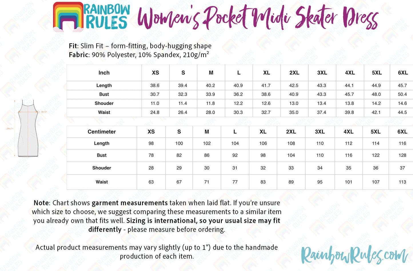 Women's Pocket Midi Skater Dress Size Chart